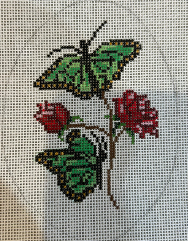 Green and Bold Butterflies on Roses