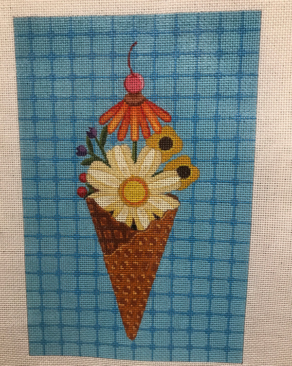 Floral Waffle Cone-Teal