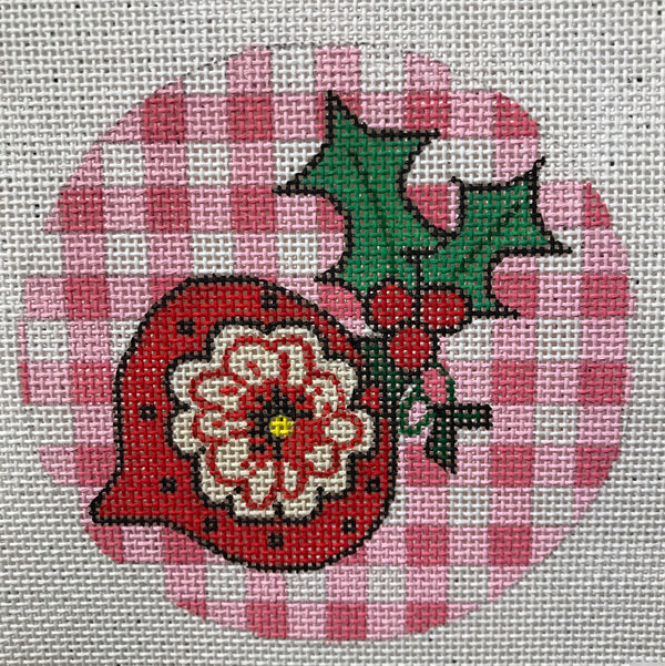 Red Ornament w/ Holly on Red Gingham