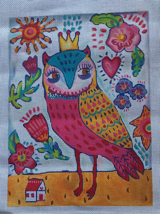 Spunky Owl w/ Crown & Flowers