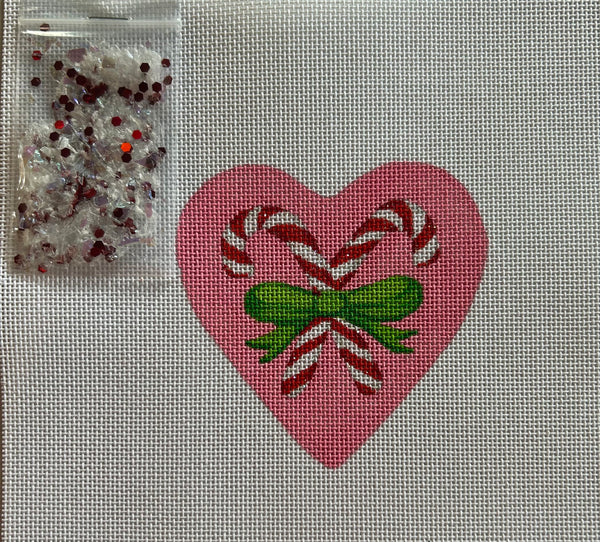 Heart Mini w/clear dome/confetti - Candy Canes w/green bow