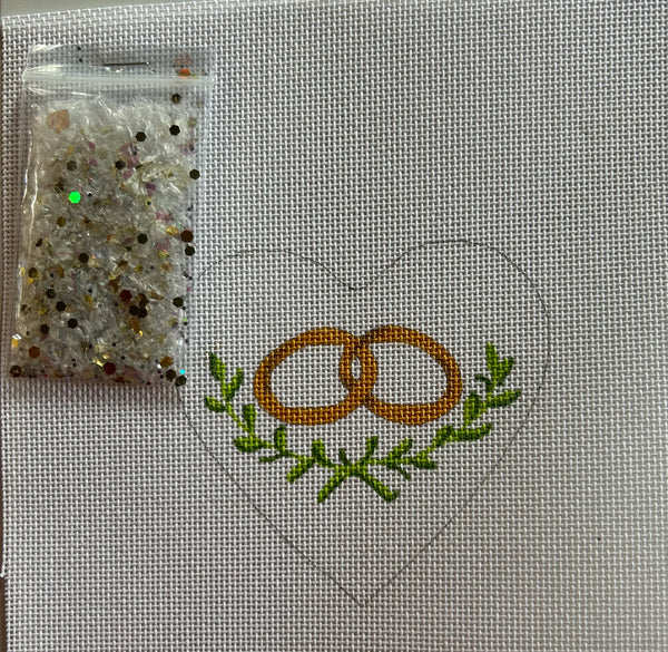 Heart Mini w/clear dome/confetti - Wedding Rings