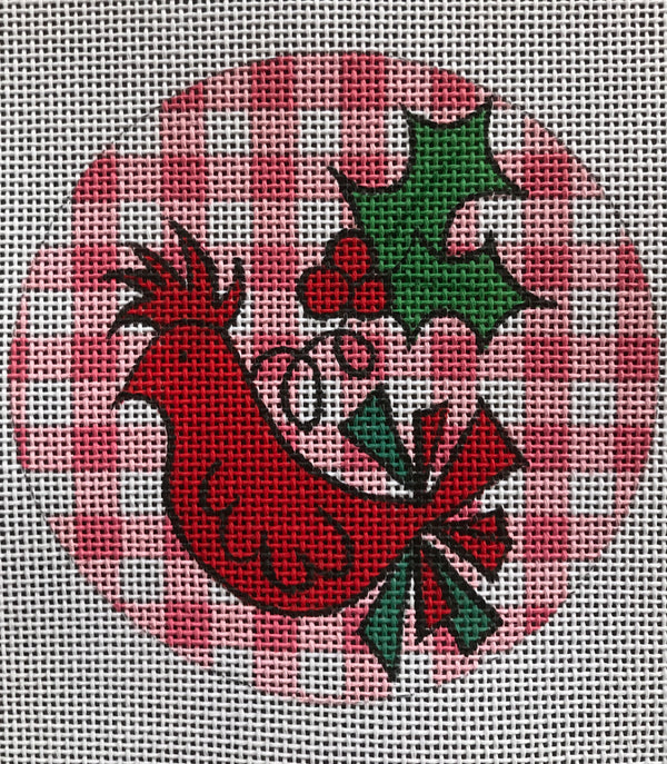Red Bird with Holly on Red Gingham