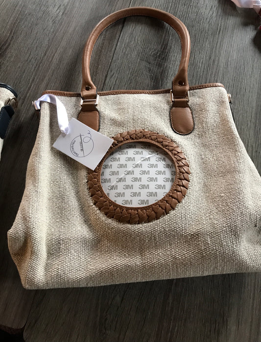 Canvas Tote w/Leather Trim TAN