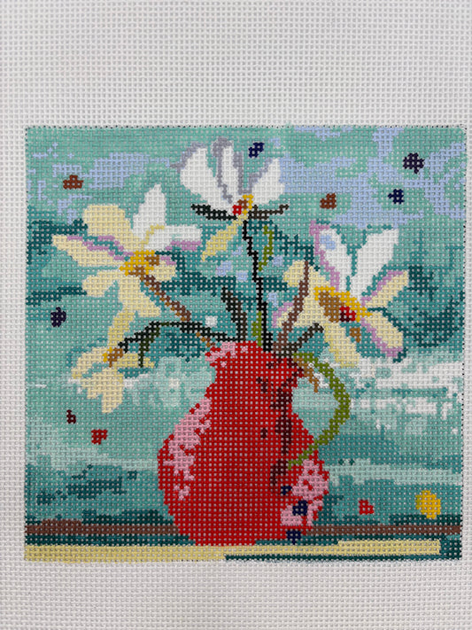 Red Vase with Flowers