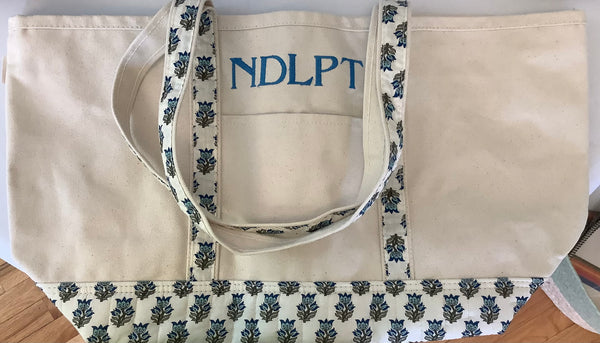 Large Block Print Canvas Tote - Blue