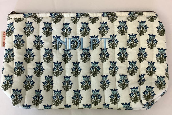 Block Print Zippered Pouch - Blue