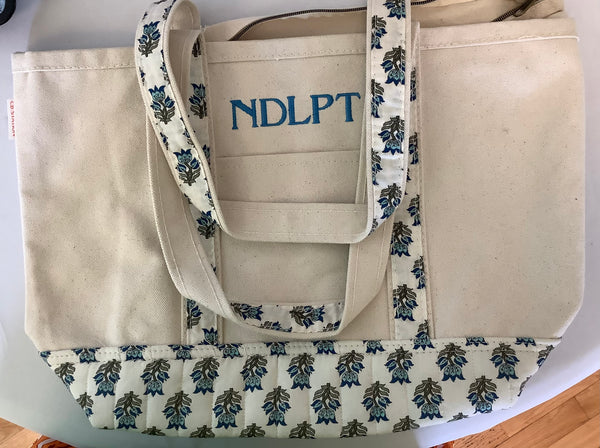 Medium Block Print Canvas Tote - Blue