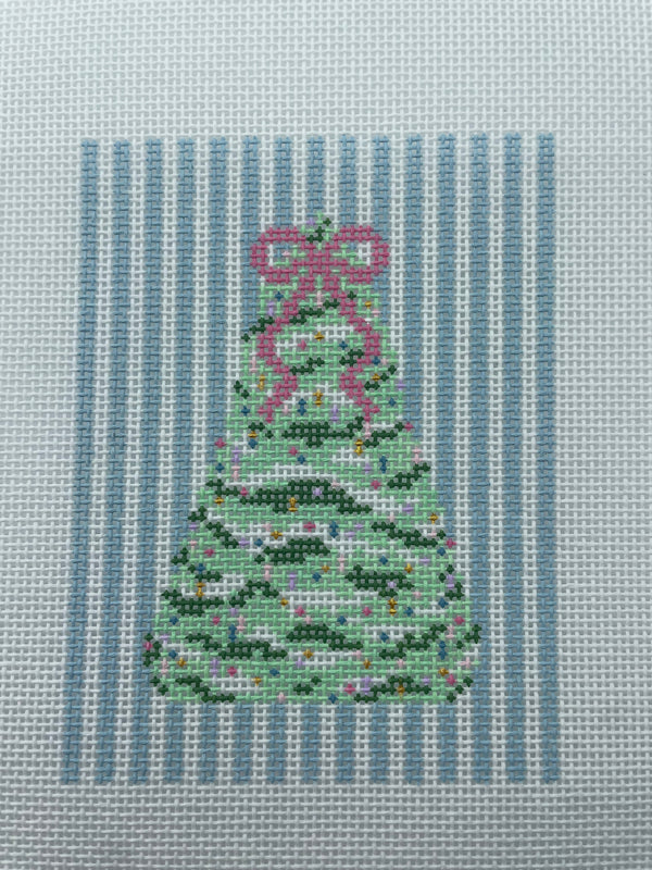 Pastel Christmas Tree on Blue Stripes