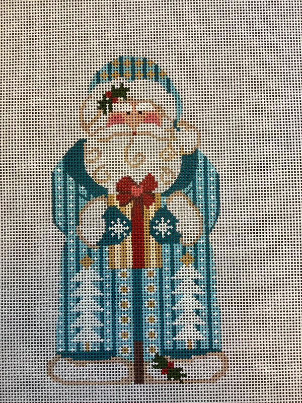 Father Christmas - Blue Holding Present