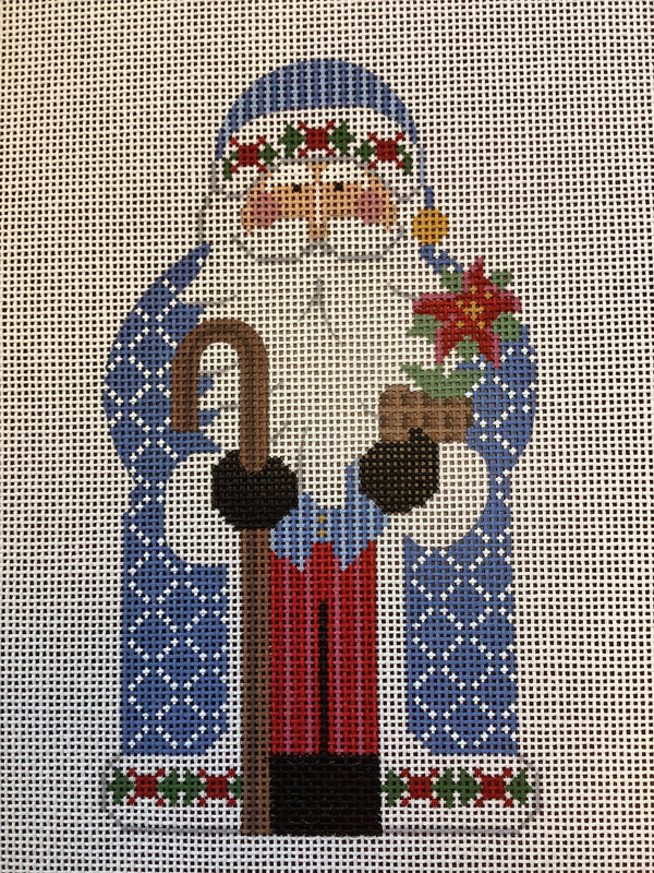 Father Christmas - Blue holding staff/poinsettia