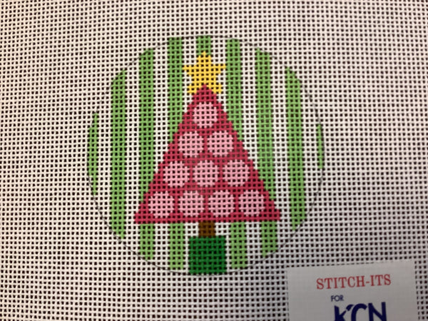 Pink Polka Dot tree on green stripes