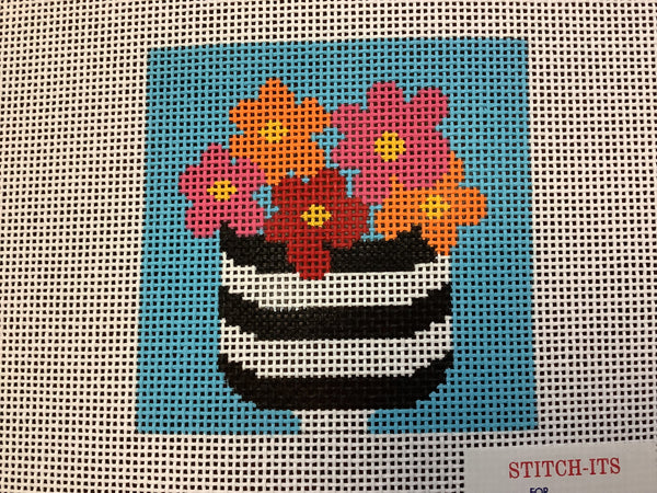 Flowers in Striped Pot