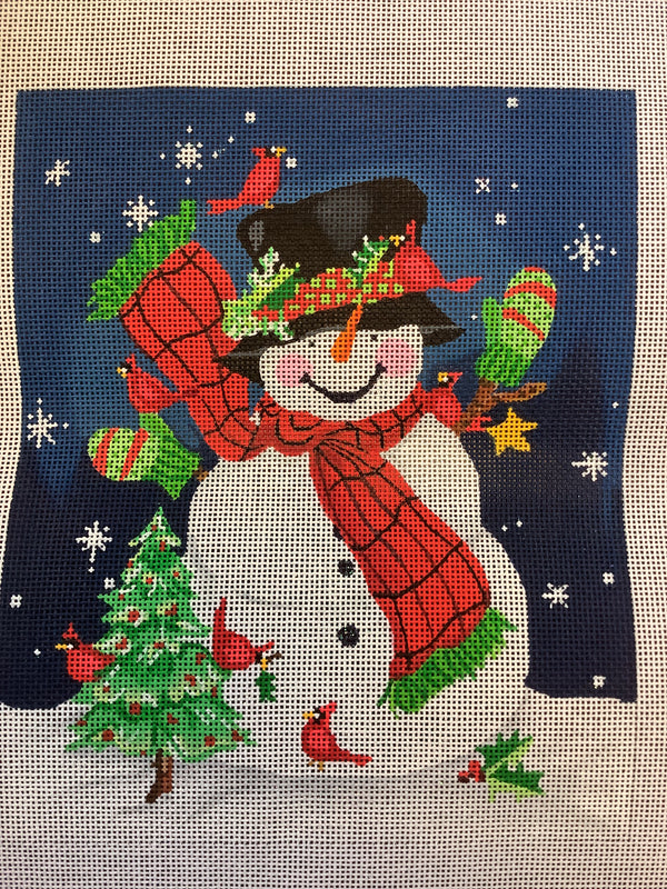 Snowman w/ Green Mittens & Cardinals