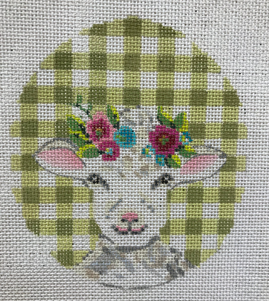 Curly Lamb w/ Flower Crown on green gingham