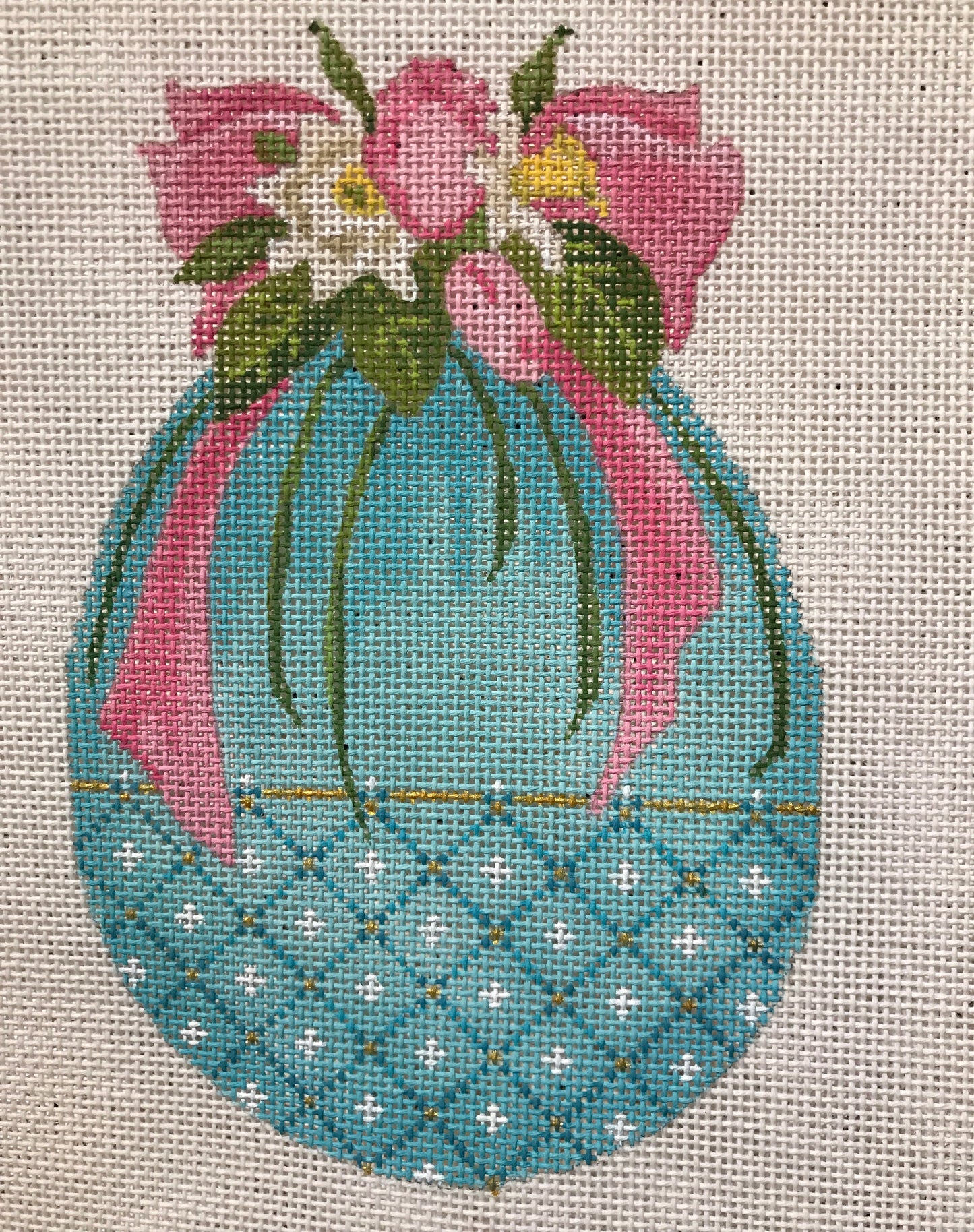 Turquoise Egg w/ Tulips and Pink Ribbon