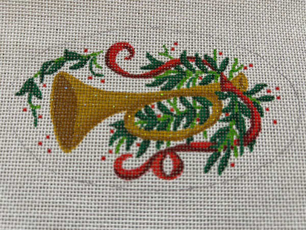 Christmas Ornament - Toy Trumpet w/ Ribbon n Greenery