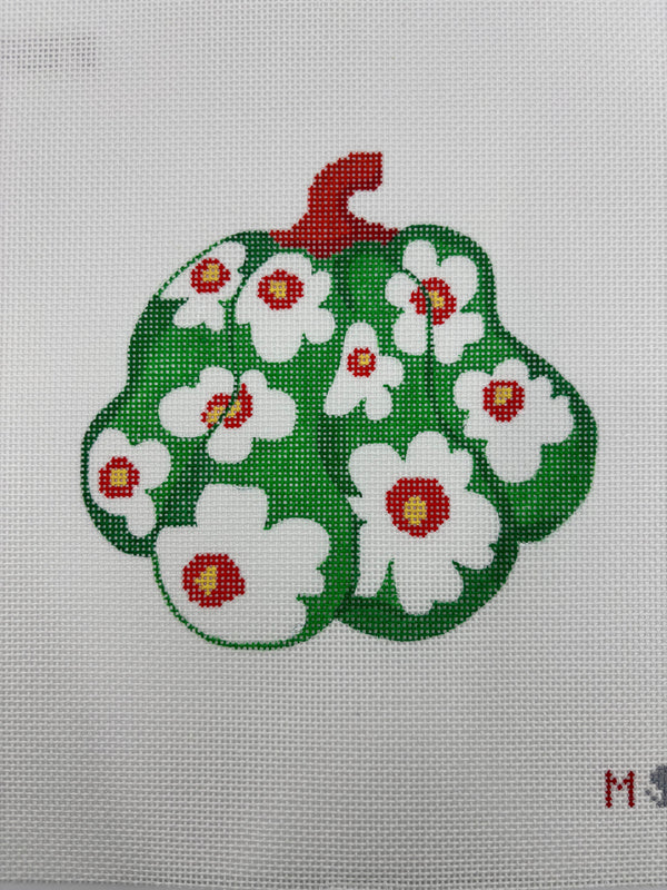 Green and White Floral Gourd