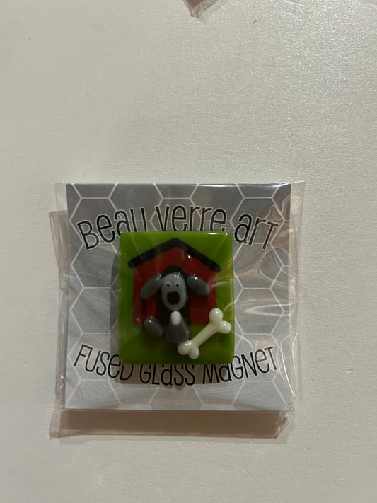 Fused Glass Needleminder - Doghouse, Dog w/ Bone