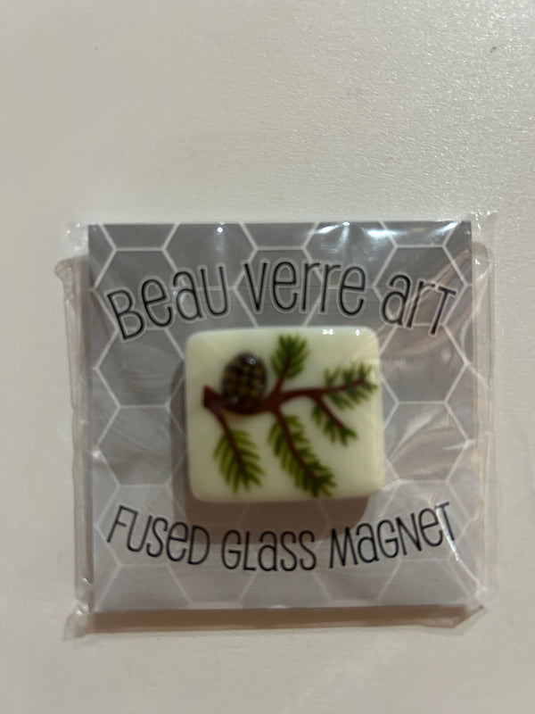 Fused Glass Needleminder - Pine Bougth w/ Acorn