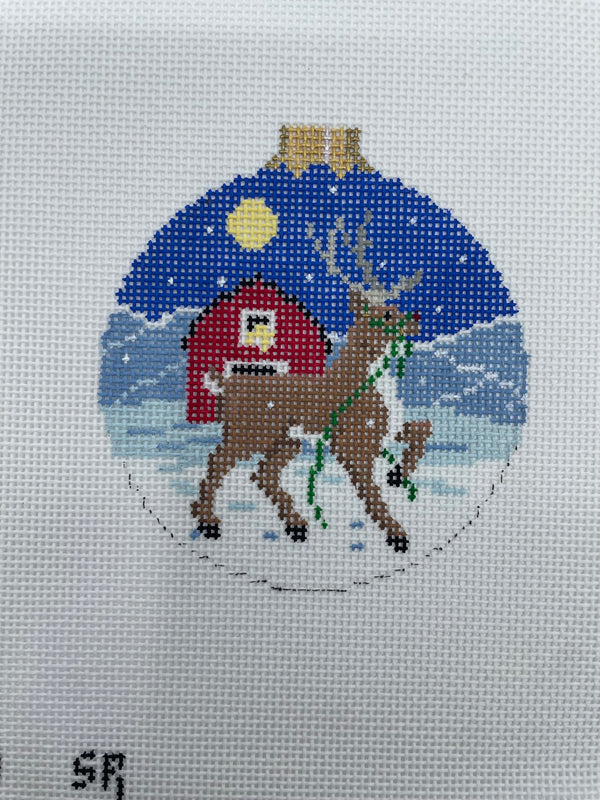 Reindeer and Barn Ornament