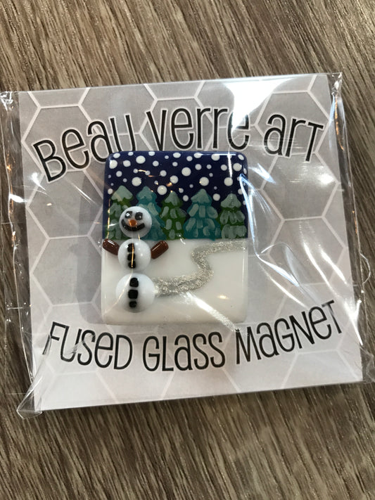 Snowman Fused Glass Needelminder