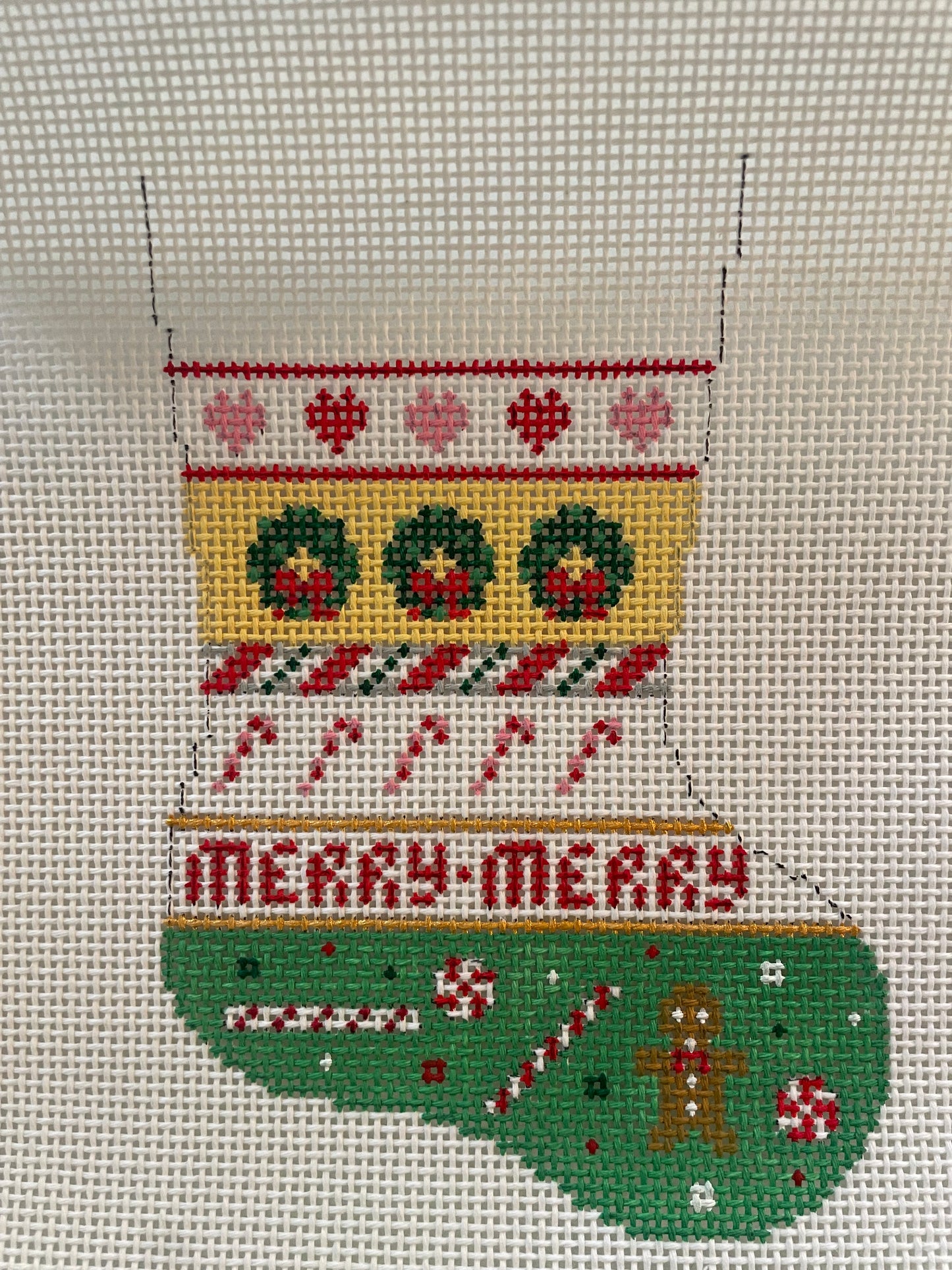 Wreath and Candy Stripe Mini Stocking