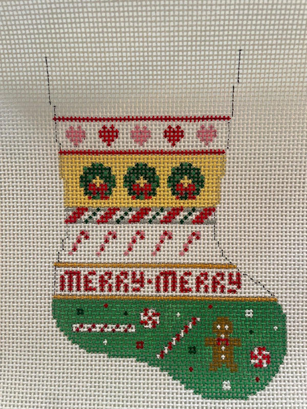 Wreath and Candy Stripe Mini Stocking