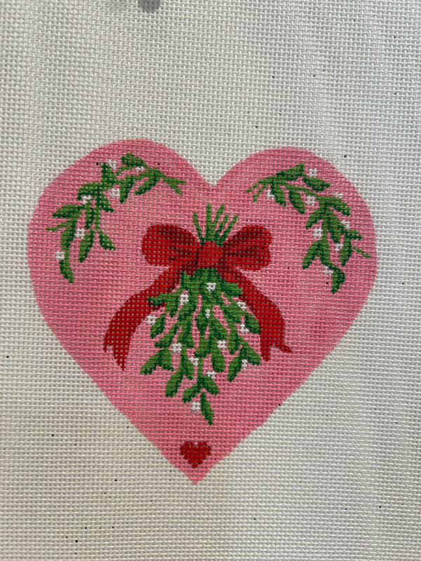 Pink Heart w/ Misteltoe and Red Bow