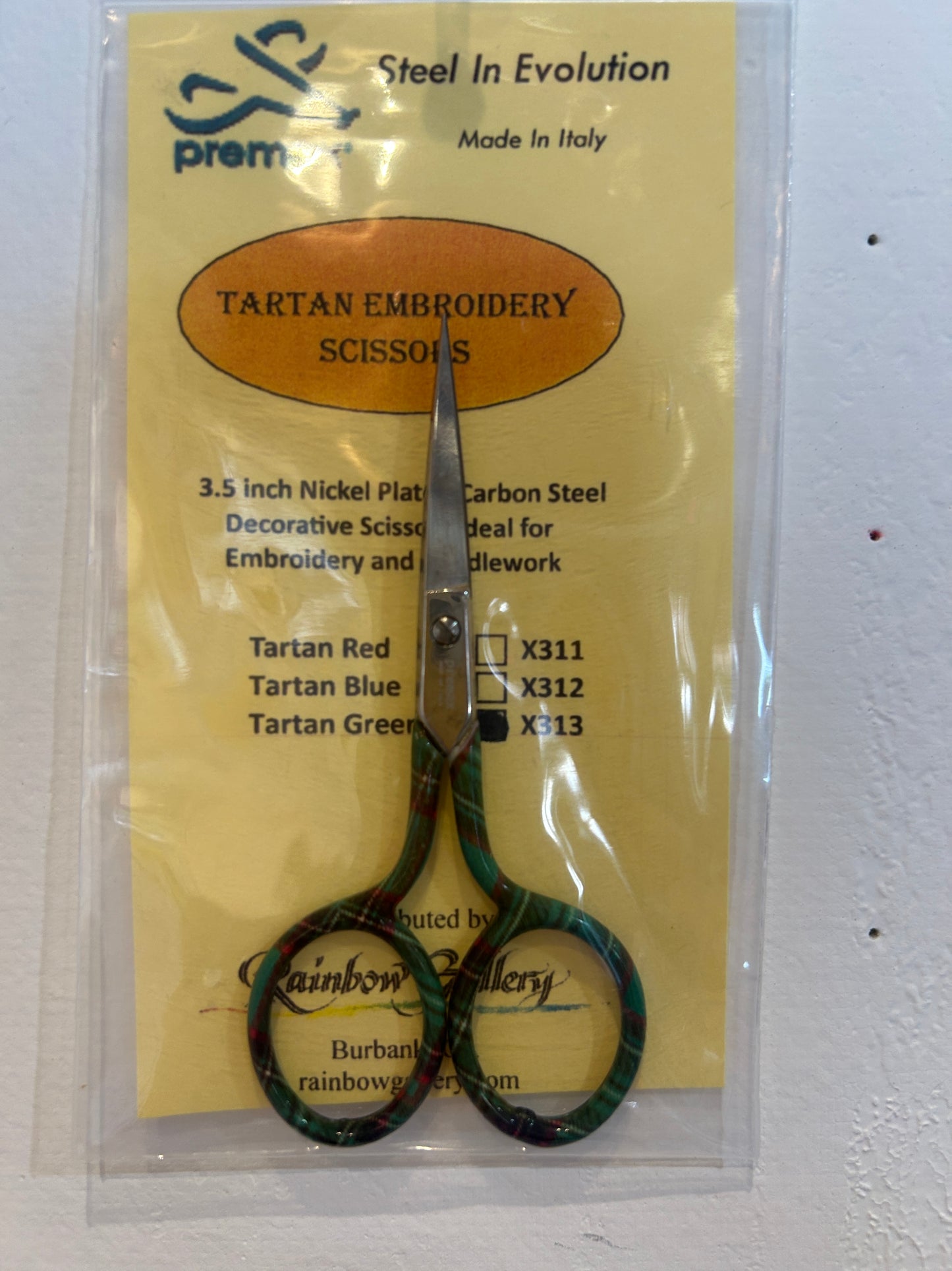 Tartan Green Embroidery Scissors 3.5 inch