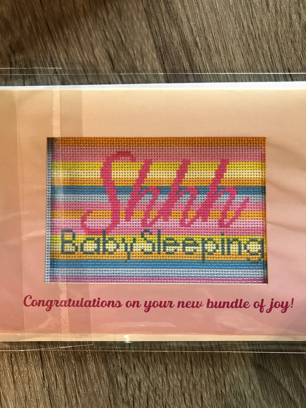 Needlepoint Card Baby Sleeping Pink