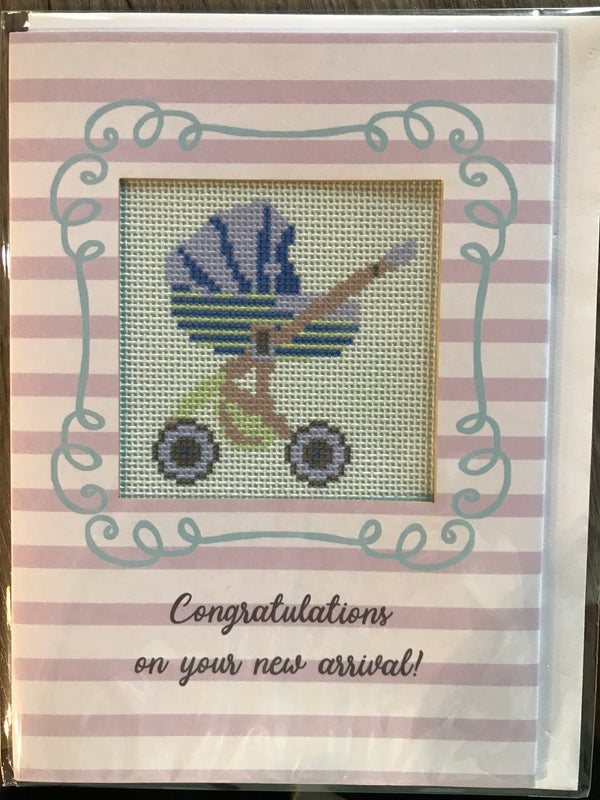Needlepoint Card Purple Baby Stroller
