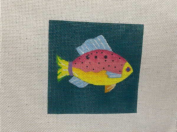Fish Coaster - Pink n Yellow on Teal
