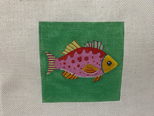 Fish Coaster - Pink on Green