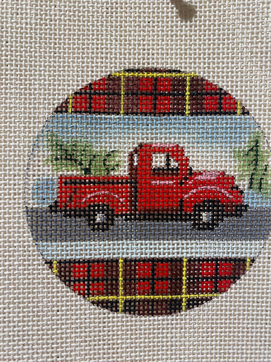 Red Truck with Plaid border