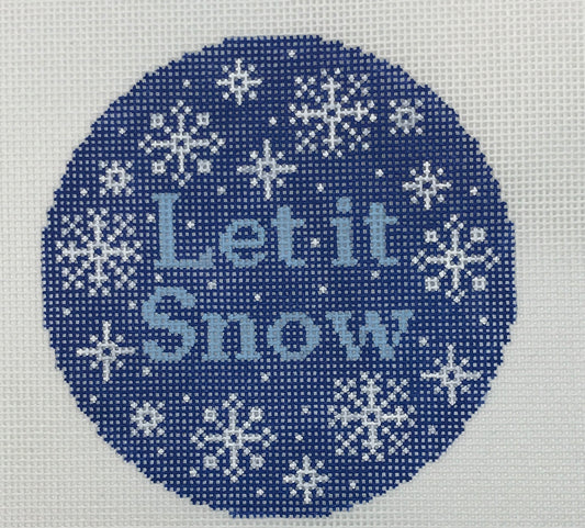 Let it Snow with snowflakes on blue round