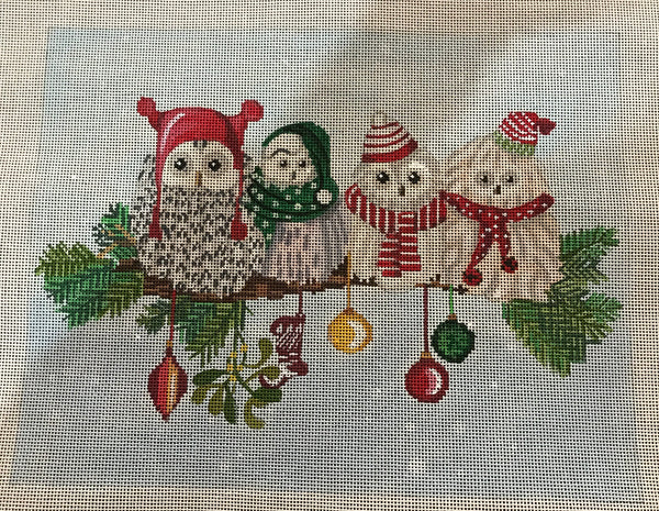 Christmas Fluffy Owls on Branch