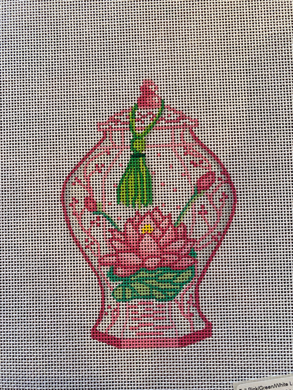 Tall Pin/Green/White Lotus Jar