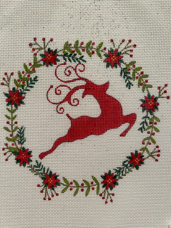 Leaping Reindeer in Wreath