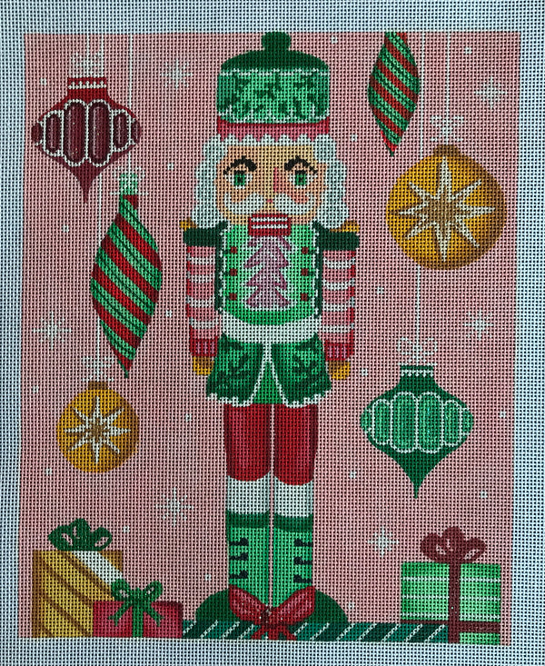 Pink&Green Nutcracker w/hanging baubles