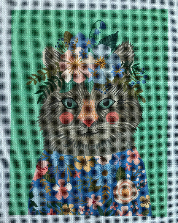 Kitty in Blue&Coral Flowered Dress