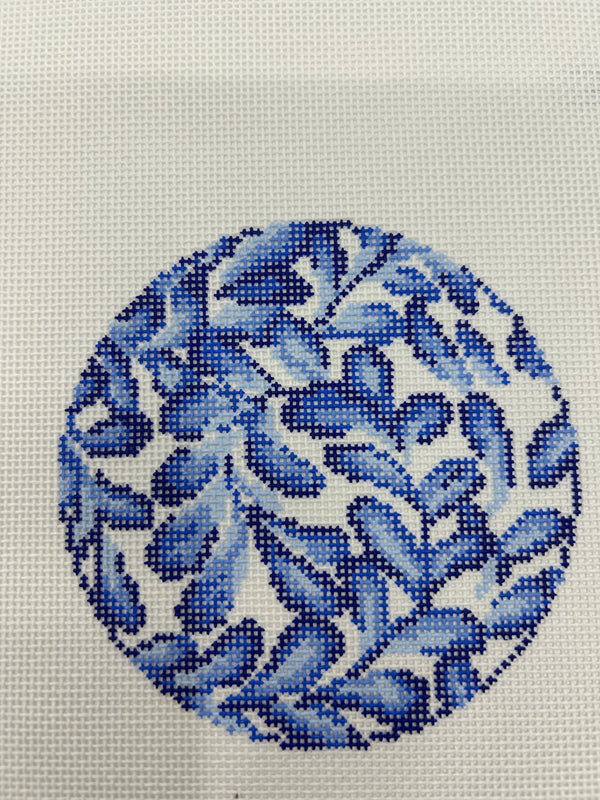 Swirling Leaves in Indigo - Round