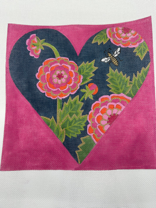 Navy Floral Heart w/ Bee