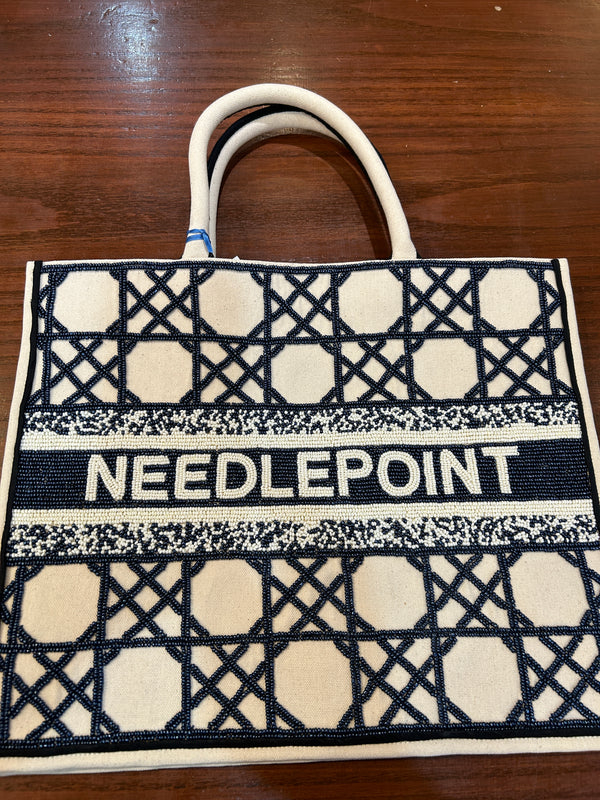 Beaded Madeleine Tote-Navy Cane