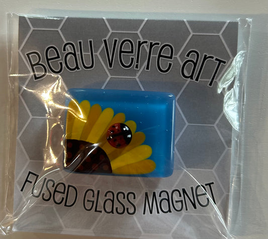 Sunflower with Ladybug Fused Glass Needleminder