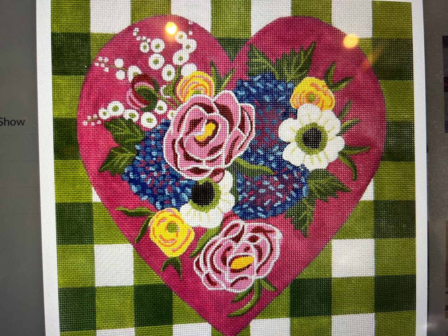 Green Gingham Floral Heart