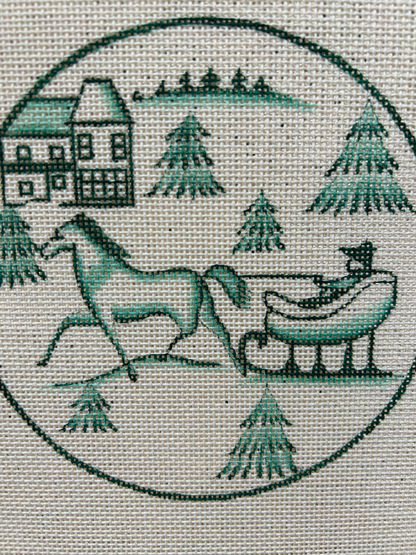 Toile Green Horse and Sled Ornament