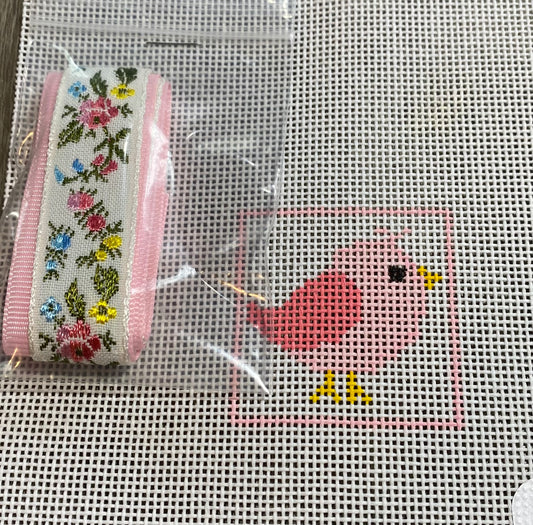 Bookmark Pink Bird w/ Multicolor Ribbon