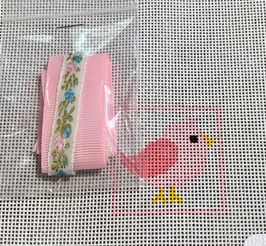 Bookmark Pink Bird w/ pink n blue ribbon