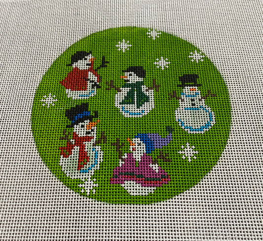 Snowmen on Lime Green background